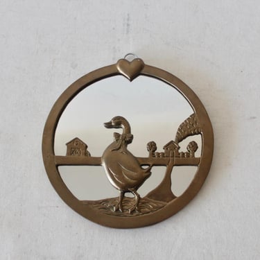 Vintage Brass Round Wall Mirror Duck Farmhouse Details 