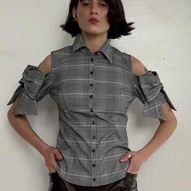 Glen Plaid Bow Sleeve Structured Top (S)