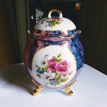 VINTAGE Cobalt Blue Vase, Ceramic Hand Painted Rose Vase, Home Decor 