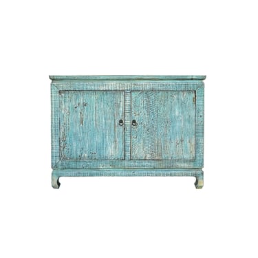 Distressed Turquoise Aqua Blue Rough Grain 2 Doors Credenza Sideboard Console ws4344E 