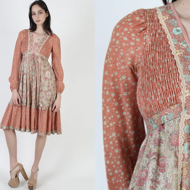 Jody T Calico Floral Smocked Midi Dress, Vintage Designer Cottagecore Style Prairie Dress 