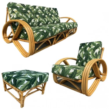 Restored 3/4 3-Strand Round Pretzel Rattan Livingroom Set 