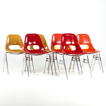 Krueger Mid Century Fiberglass Stacking Chairs - Set of 8 - mcm 