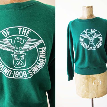Vintage University of the Philippines Raglan Sweatshirt XS S - Green Filipino Pullover Jumper - Collegiate Sweater 