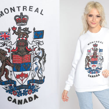 90s Montreal Sweatshirt Coat of Arms Canada Sweatshirt Quebec Pullover Sweater A mari usque ad mare 1990s Slouchy Vintage Small Medium 