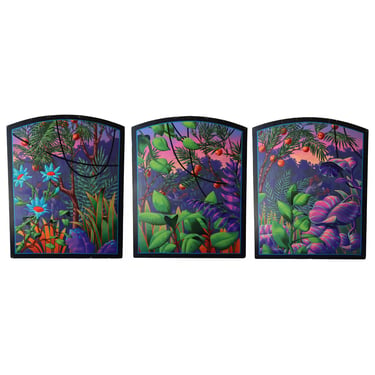 Tropical Foliage Caribbean Paintings, Signed 1993 - Set of 3 