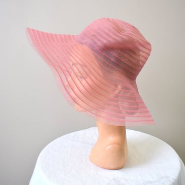 Vintage Rose Pink Sheer Wide Brim Hat 