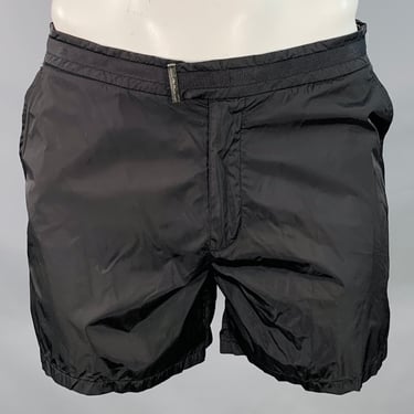 PRADA Size 34 Black Nylon Mesh Lined Zip Fly Swim Trunks