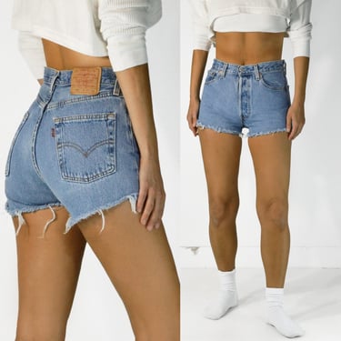 Vintage Levi's 501 Jean Shorts W29 Tag, 27 Waist, 2000s Made in USA, 100% Cotton Denim, Button Fly Cut-offs 