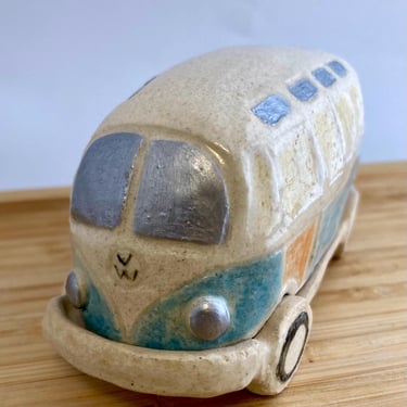 Miniature VW Vintage Bus 1960s | Handmade Ceramic Camper | Ceramic Retro Hippie Van Life | Nostalgic Classic Cars | Handmade Automobiles 