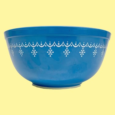 Vintage Pyrex Bowl Retro 1970s Mid Century Modern + Snowflake Blue + 403 + 2.5 Quart + Blue and White + Ceramic + MCM Kitchen + Storage 
