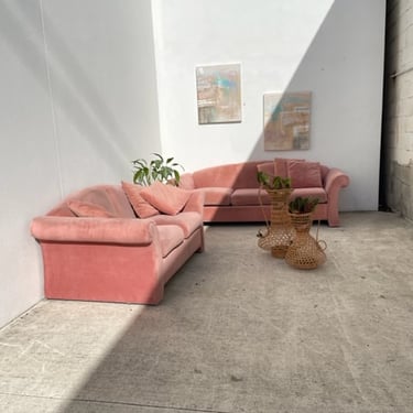 Pink Velour Sleeper Sofa or Loveseat