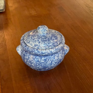 Blue Spongeware Ceramic Lidded Jar