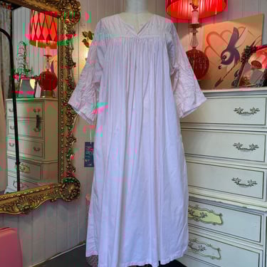 vintage 1980s pink cotton nightgown empire beaded embroidery pockets indian m/l 