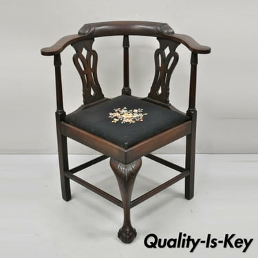Antique English Chippendale Georgian Style Mahogany Ball and Claw Corner Chair