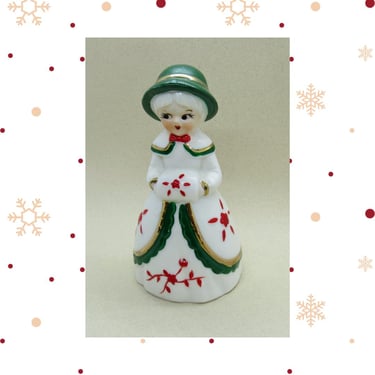 Vintage Christmas Bell Figurine - Victorian Woman Caroler Porcelain Figure - Old Time Family Bells - 70s 1970s Era Holiday Decor 