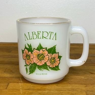 Vintage Milk Glass Alberta Canada Wild Rose Mug | One Glasbake Mug | 8oz Coffee Mug 