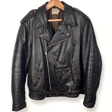Vintage 1960s FIDELITY Dark Brown Leather Motorcycle Jacket ~ size 48 / XL to XXL ~ Biker ~ Double Rider ~ 60s ~ 2XL 