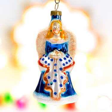 VINTAGE: Angel Glass Ornament - Blown Figural Glass Ornament - Hand Painted Ornament - SKU 30-408-00017161 
