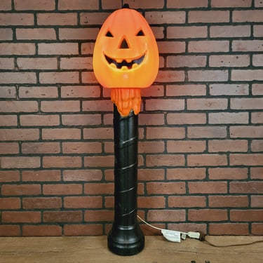 Vintage TPI Plastics Large Plastic Blow Mold Orange Lighted Pumpkin on a Pole 