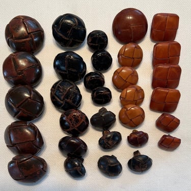 Leather woven buttons lot 21 brown black 