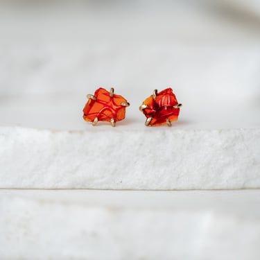 14K Yellow Gold Delicate Mexican Fire Opal Studs