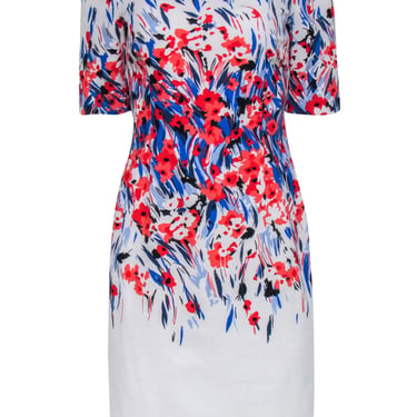 L.K. Bennett - White, Red & Blue Floral Square Neck Sheath Dress Sz 6