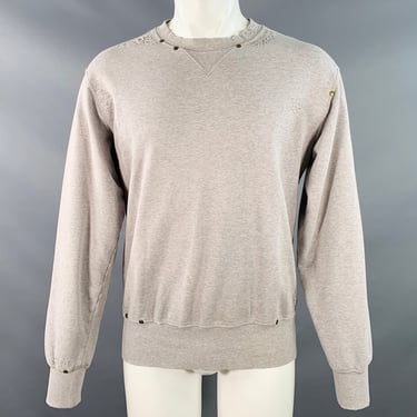 YVES SAINT LAURENT Size M Heather Grey Cotton Distressed Studded Sweatshirt