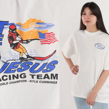Team Jesus Shirt 90s Christian Water Skiing T-Shirt Christian 1999 Ski Racing World Champion Graphic Tee Religious White Vintage 1990s Large 