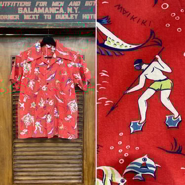 Vintage 1940's “Hawaiian Surf” Japan Asian Pattern Crepe Vintage 1940's “Hawaiian Surf” Japan Asian Pattern Crepe