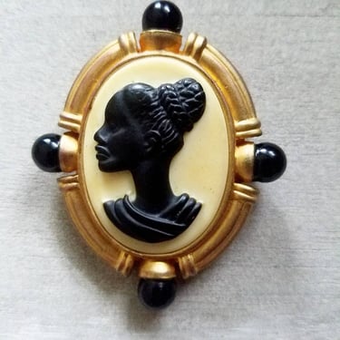 African queen cameo brooch, vintage african jewelry, lapel pin, black girl magic 