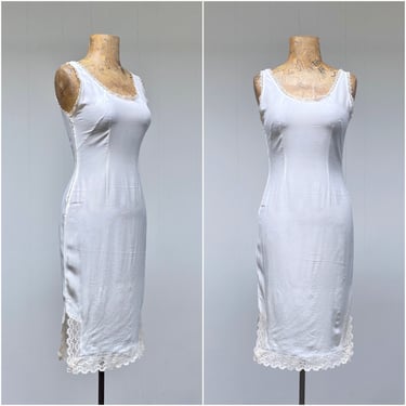 Vintage 1950s Ivory Silk Chemise with Lace Trim, Cream Sheath Dress or Undergarment, Small 34