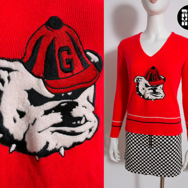 WOW - Vintage 70s Red Georgia Bulldogs Pullover Sweater 