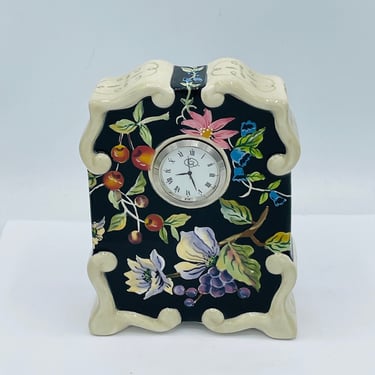 RARE Tracy Porter Hand painted Beautiful Black Clock 5” Tested Works! 