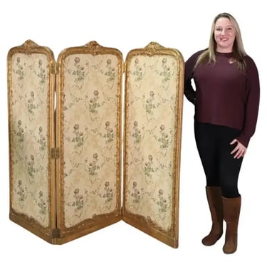 Gorgeous Carved Giltwood French Three Panel Aubusson Louis XV Dressing Screen