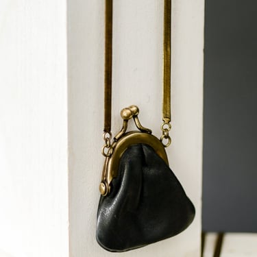 Petite Black Leather Luminosa Purse Necklace