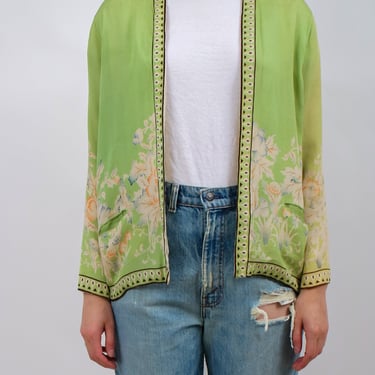 1930s Sage Green and Pink Floral Silk Jacket