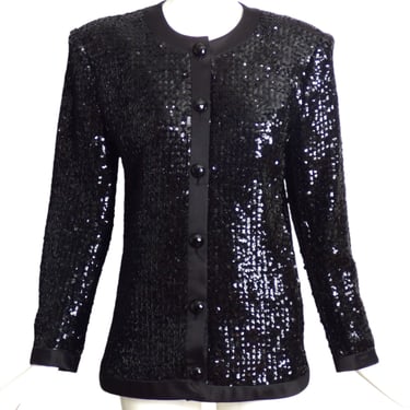 YVES SAINT LAURENT- 1980s Black Sequin Cocktail Jacket, Size 6