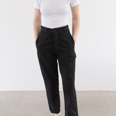 Vintage 27 Waist Black Cargo Pants | Unisex Cotton Twill High Rise Fatigues Trousers | Military gardening Hiking | P271 