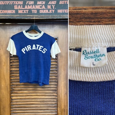 Vintage 1960’s “Pirates” Two-Tone Durene Sports Jersey Appliqué T-Shirt Top, 60’s Tee Shirt, Vintage Clothing 