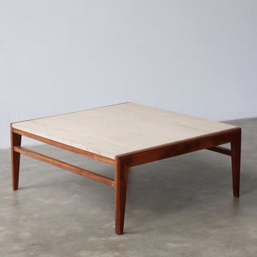 Mid Century Walnut & Travertine Coffee Table