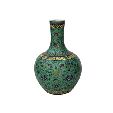 Vintage Chinese Turquoise Ceramic Enamel Flower Birds Theme Fat Vase ws3532E 