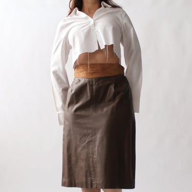 Vintage Mocha Leather Skirt - W32