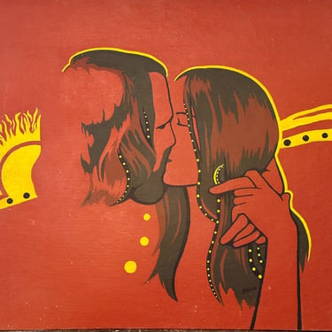 Vintage Hippie Painting from Vietnam Era - Peace Love - Rare Early 1970s Painting by Vietnam Veteran - Counterculture Art - Hippie Culture 
