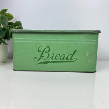 Vintage Bread Box, 1930s Empeco Mint Green Tin Metal Bread Box Large, Antique Rustic Farmhouse Cottage Kitchen Storage Decor 