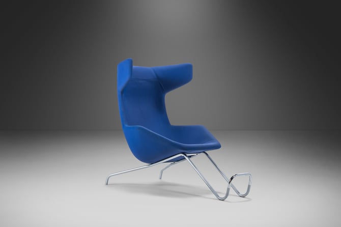 Take a Line for a Walk Lounge Chair w/ Footrest in Blue Fabric by Alfredo Häberli for Moroso, Italy, c. 2000's 