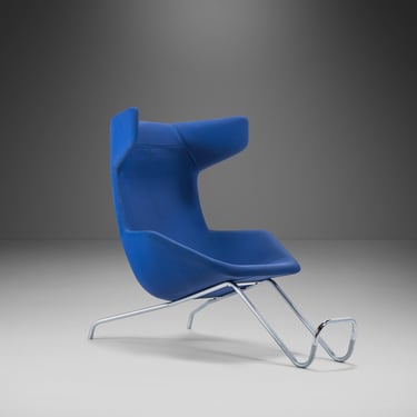 Take a Line for a Walk Lounge Chair w/ Footrest in Blue Fabric by Alfredo Häberli for Moroso, Italy, c. 2000's 