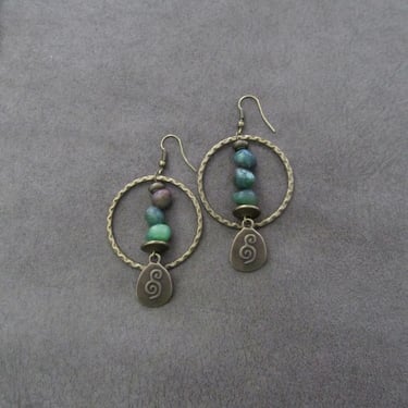 Green jasper and bronze hoop earrings 