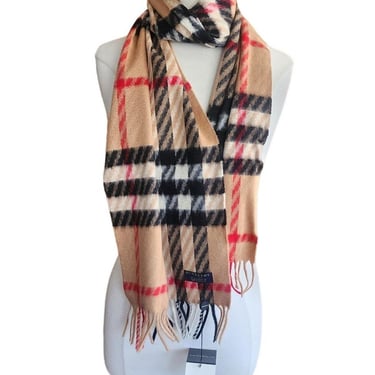 Vintage Burberry Cashmere Scarf Beige Plaid NWT 