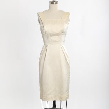 50s Lilli Ann dress | Vintage 1950s ivory Lilli Ann silk satin wiggle dress 